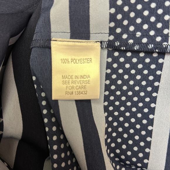 ModCloth Navy Light Blue Peter Pan Collar Blouse Medium stripes polka dots - Picture 7 of 8